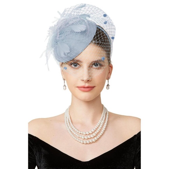 Fascinator Hat Veil Feather Fascinators Hair Clip Tea Party Pillbox Derby new main image 7